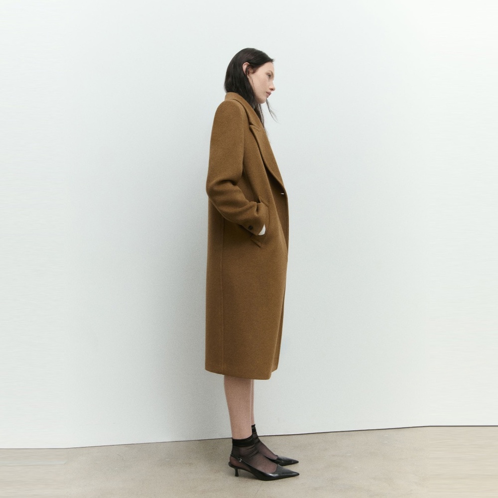Mango NWOT Double-breasted wool coat in Ochre - Picture 3 of 15